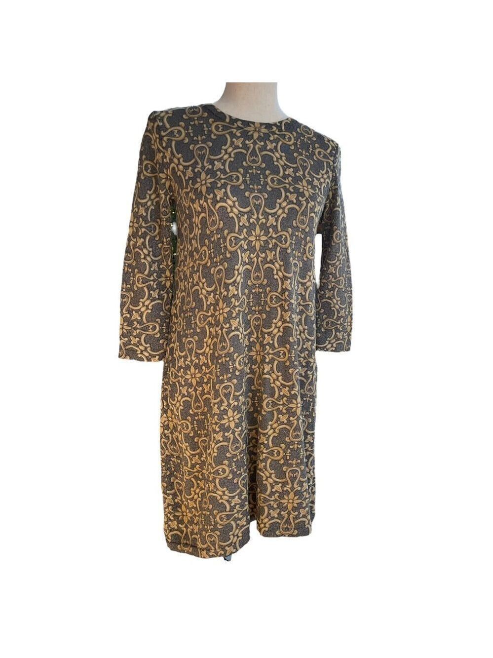 J. McLaughlin Metallic Scroll Long Sleeve Dress XS